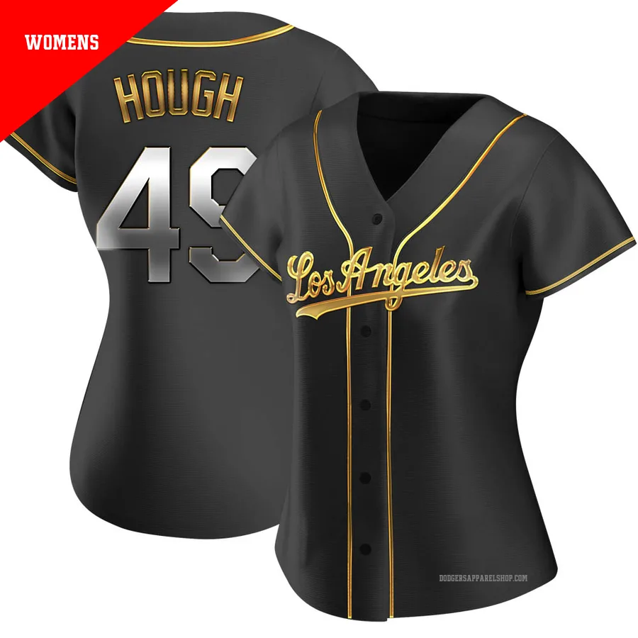 Women's Los Angeles Dodgers ＃49 Charlie Hough Gold Replica Black en Alternate Jersey