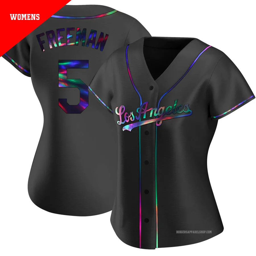 Women's Los Angeles Dodgers ＃5 Freddie Freeman Black Replica Holographic Alternate Jersey