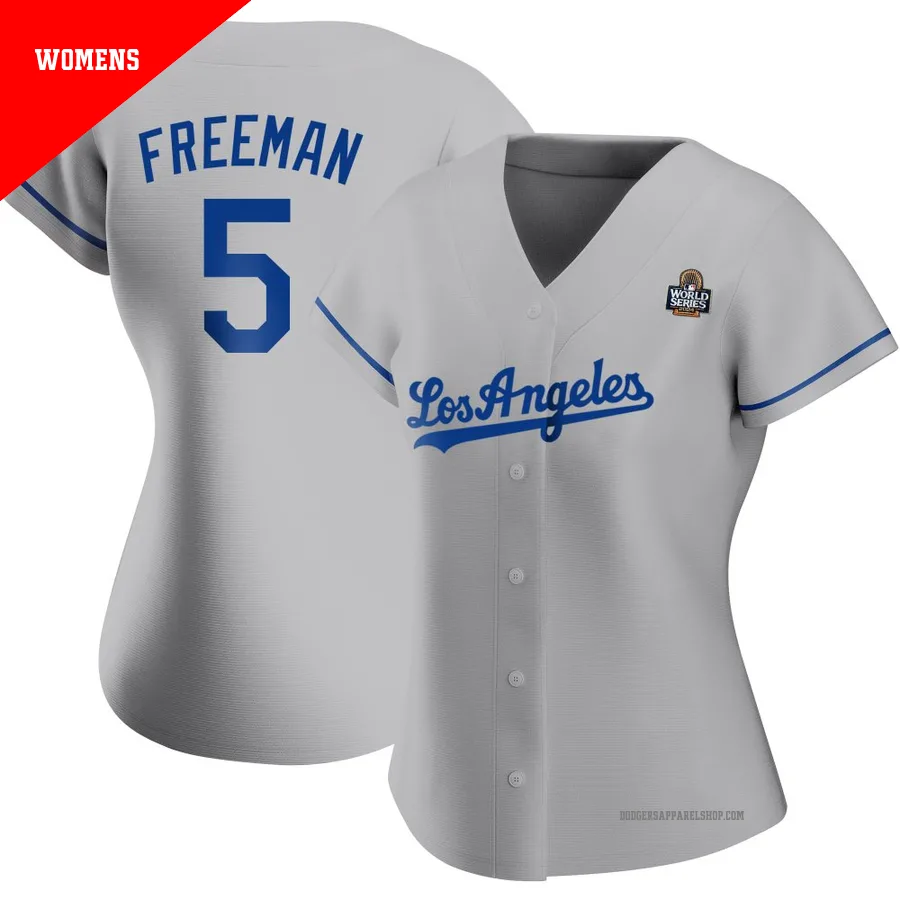 Women's Los Angeles Dodgers ＃5 Freddie Freeman Gray Authentic Road 2024 World Series Jersey