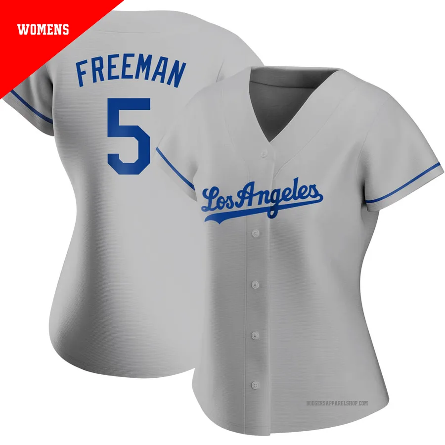 Women's Los Angeles Dodgers ＃5 Freddie Freeman Gray Authentic Road Jersey