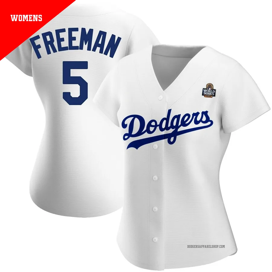 Women's Los Angeles Dodgers ＃5 Freddie Freeman White Replica Home 2024 World Series Jersey