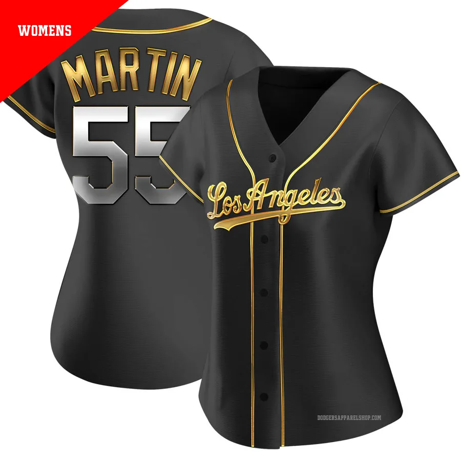 Women's Los Angeles Dodgers ＃55 Russell Martin Gold Replica Black en Alternate Jersey