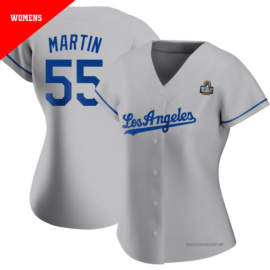 Women's Los Angeles Dodgers ＃55 Russell Martin Gray Authentic Road 2024 World Series Jersey