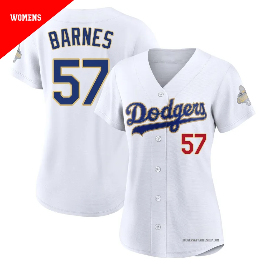 Women's Los Angeles Dodgers ＃57 Charlie Barnes Gold Limited White 2026 Collection Stadium Jersey