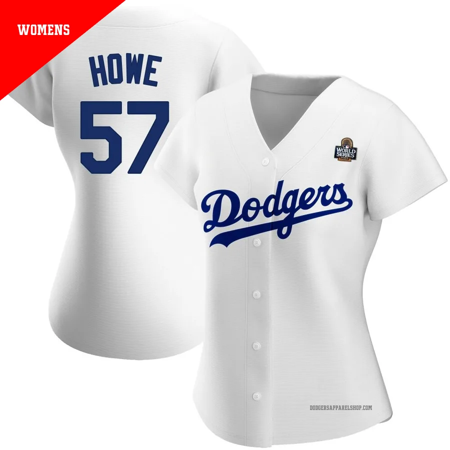 Women's Los Angeles Dodgers ＃57 Steve Howe White Authentic Home 2024 World Series Jersey