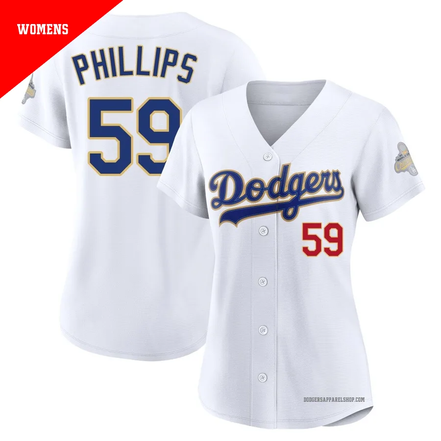 Women's Los Angeles Dodgers ＃59 Evan Phillips Gold Limited White 2026 Collection Stadium Jersey