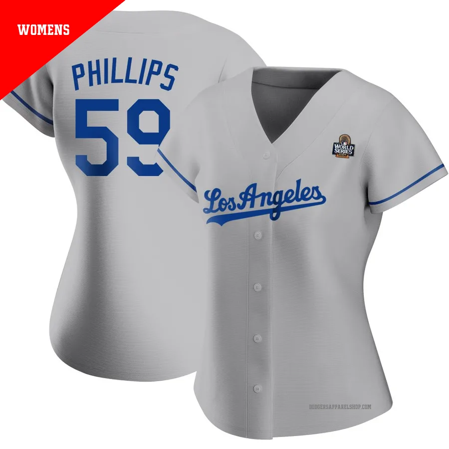 Women's Los Angeles Dodgers ＃59 Evan Phillips Gray Replica Road 2024 World Series Jersey