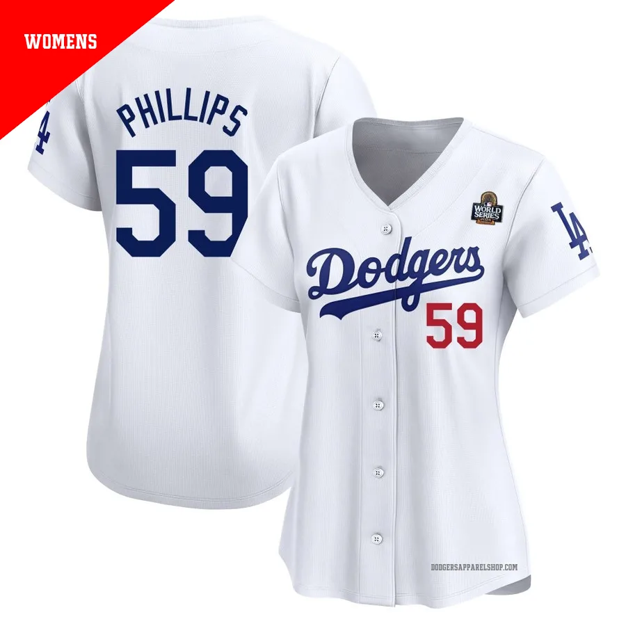 Women's Los Angeles Dodgers ＃59 Evan Phillips White Limited Home 2024 World Series Jersey