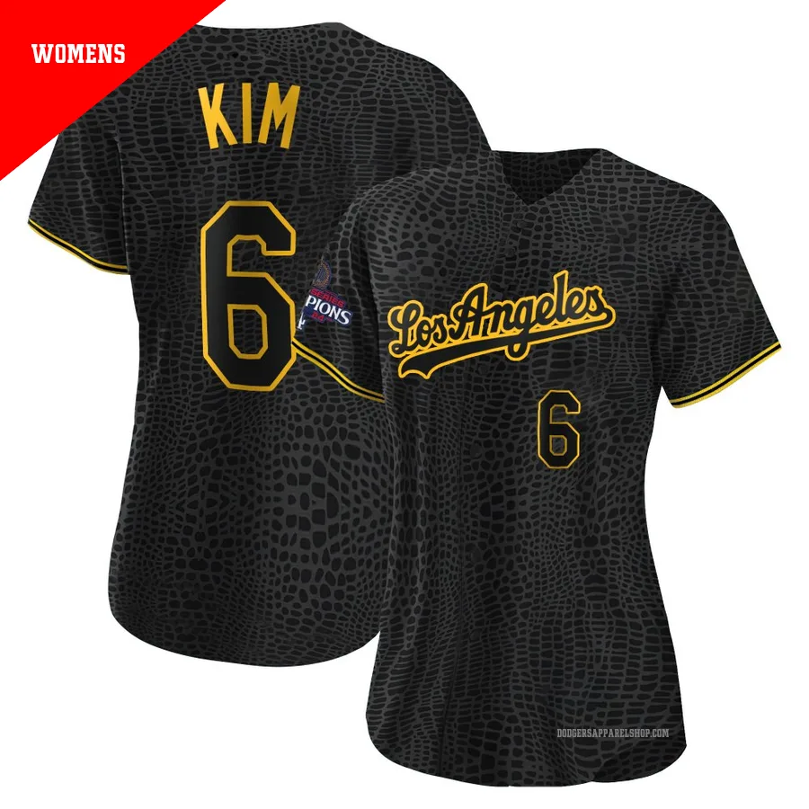 Women's Los Angeles Dodgers ＃6 Hyeseong Kim Black Replica Snake Skin City 2024 World Series Champions Jersey