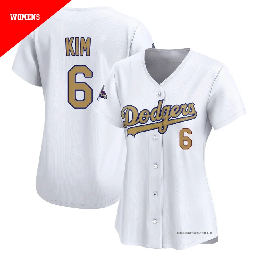 Women's Los Angeles Dodgers ＃6 Hyeseong Kim Gold Limited White 2025 Collection Jersey