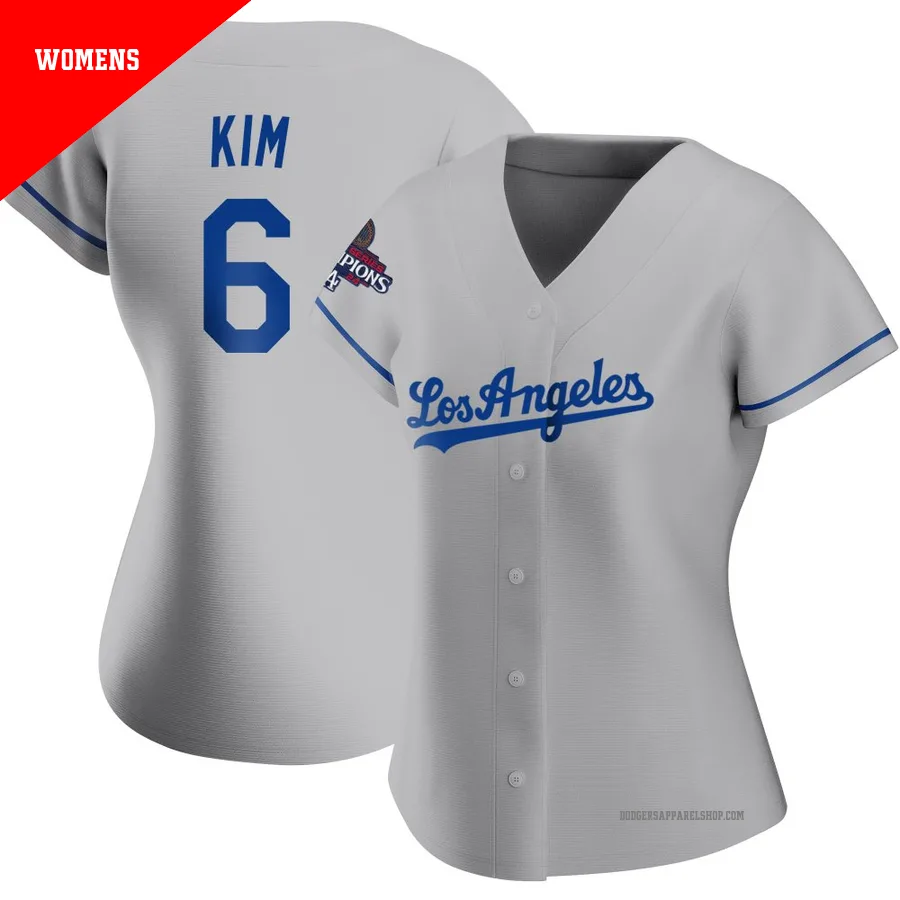 Women's Los Angeles Dodgers ＃6 Hyeseong Kim Gray Replica Road 2024 World Series Champions Jersey