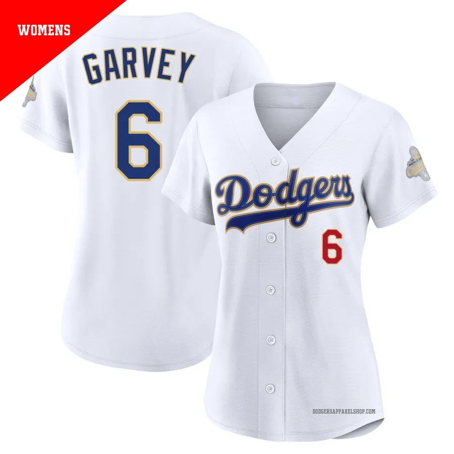 Women's Los Angeles Dodgers ＃6 Steve Garvey Gold Limited White 2026 Collection Stadium Jersey