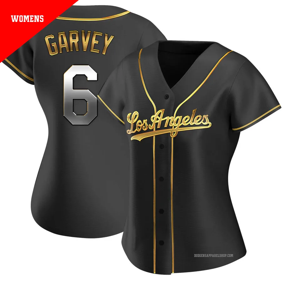 Women's Los Angeles Dodgers ＃6 Steve Garvey Gold Replica Black en Alternate Jersey