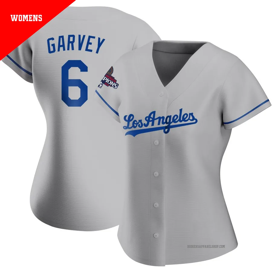 Women's Los Angeles Dodgers ＃6 Steve Garvey Gray Replica Road 2024 World Series Champions Jersey