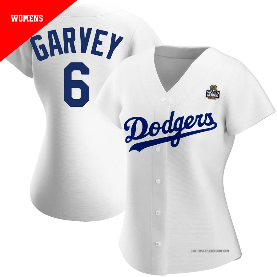 Women's Los Angeles Dodgers ＃6 Steve Garvey White Replica Home 2024 World Series Jersey