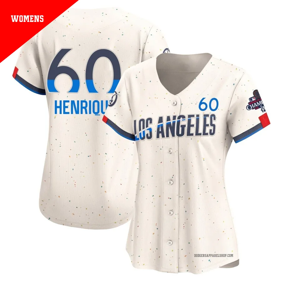 Women's Los Angeles Dodgers ＃60 Edgardo Henriquez Cream Limited 2024 City Connect World Series Champions Jersey