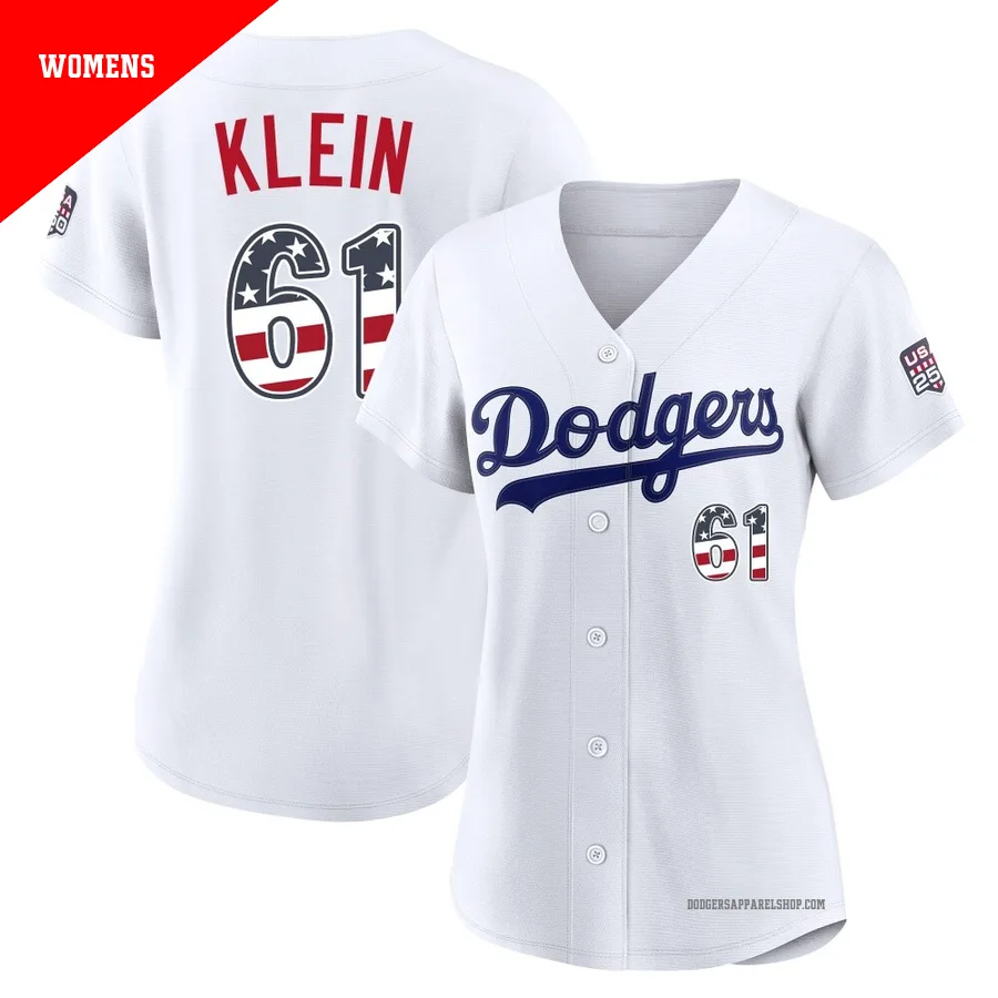Women's Los Angeles Dodgers ＃61 Will Klein White Limited USA 250 Fourth Of July Home Stadium Jersey