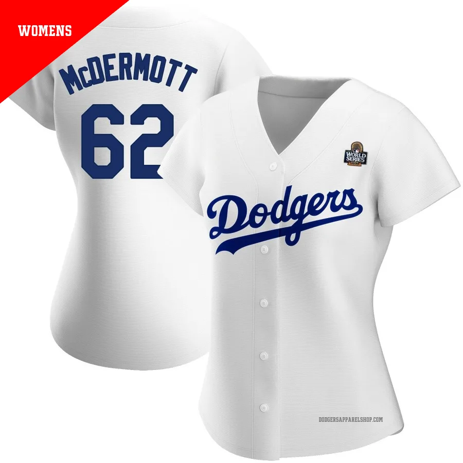Women's Los Angeles Dodgers ＃62 Chayce McDermott White Replica Home 2024 World Series Jersey