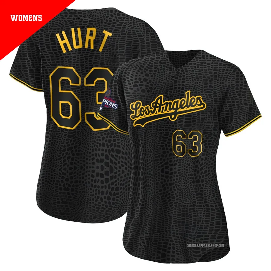 Women's Los Angeles Dodgers ＃63 Kyle Hurt Black Authentic Snake Skin City 2024 World Series Champions Jersey