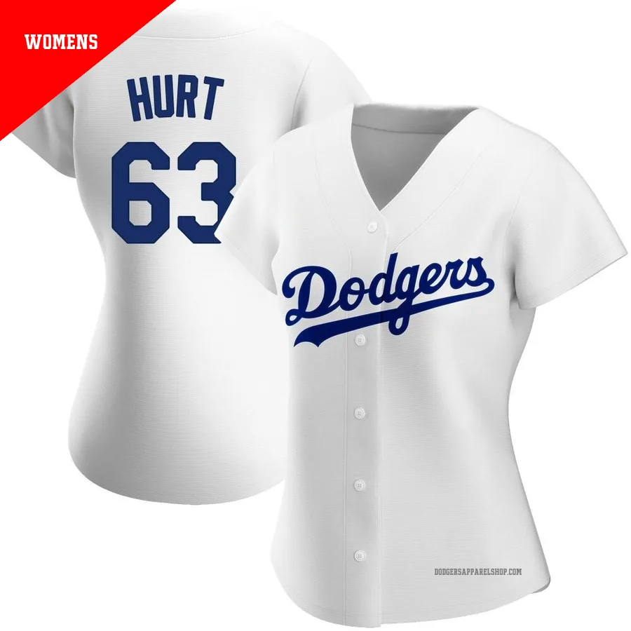 Women's Los Angeles Dodgers ＃63 Kyle Hurt White Replica Home Jersey