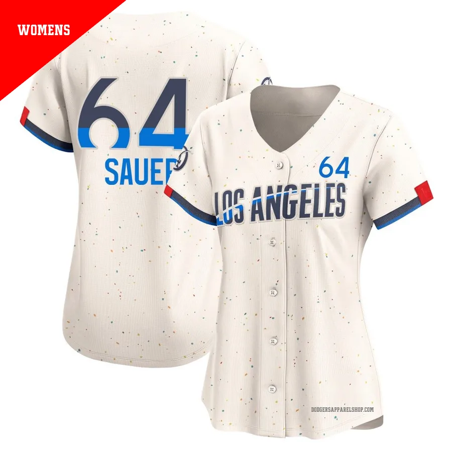 Women's Los Angeles Dodgers ＃64 Matt Sauer Cream Limited 2024 City Connect Jersey