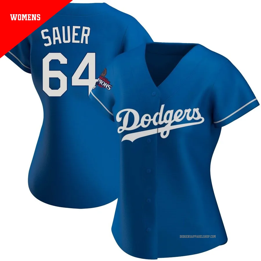 Women's Los Angeles Dodgers ＃64 Matt Sauer Royal Replica Alternate 2024 World Series Champions Jersey