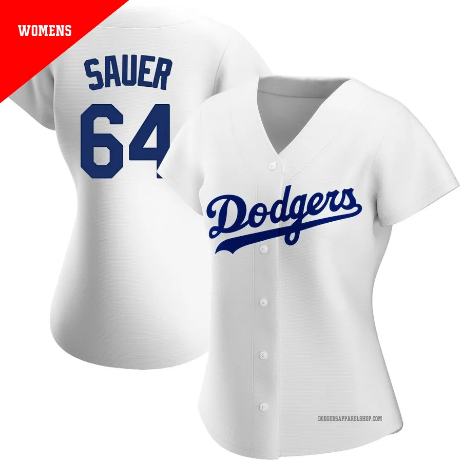 Women's Los Angeles Dodgers ＃64 Matt Sauer White Replica Home Jersey