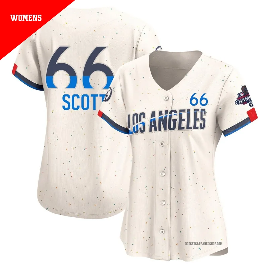 Women's Los Angeles Dodgers ＃66 Tanner Scott Cream Limited 2024 City Connect World Series Champions Jersey