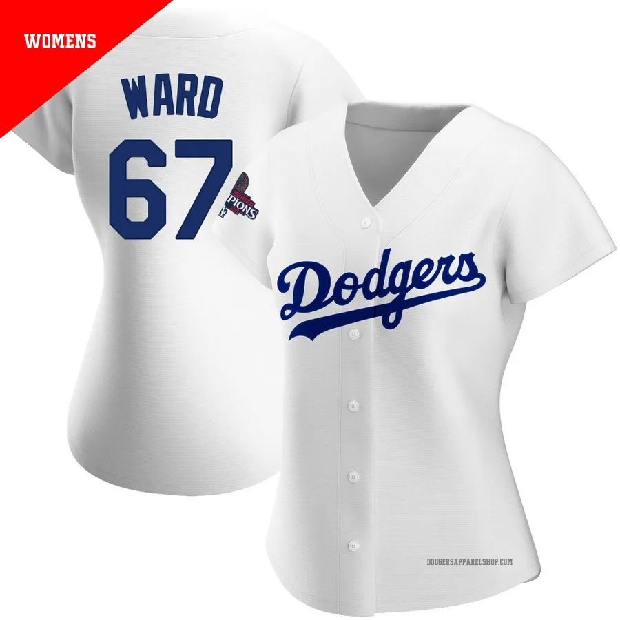 Women's Los Angeles Dodgers ＃67 Ryan Ward White Replica Home 2024 World Series Champions Jersey