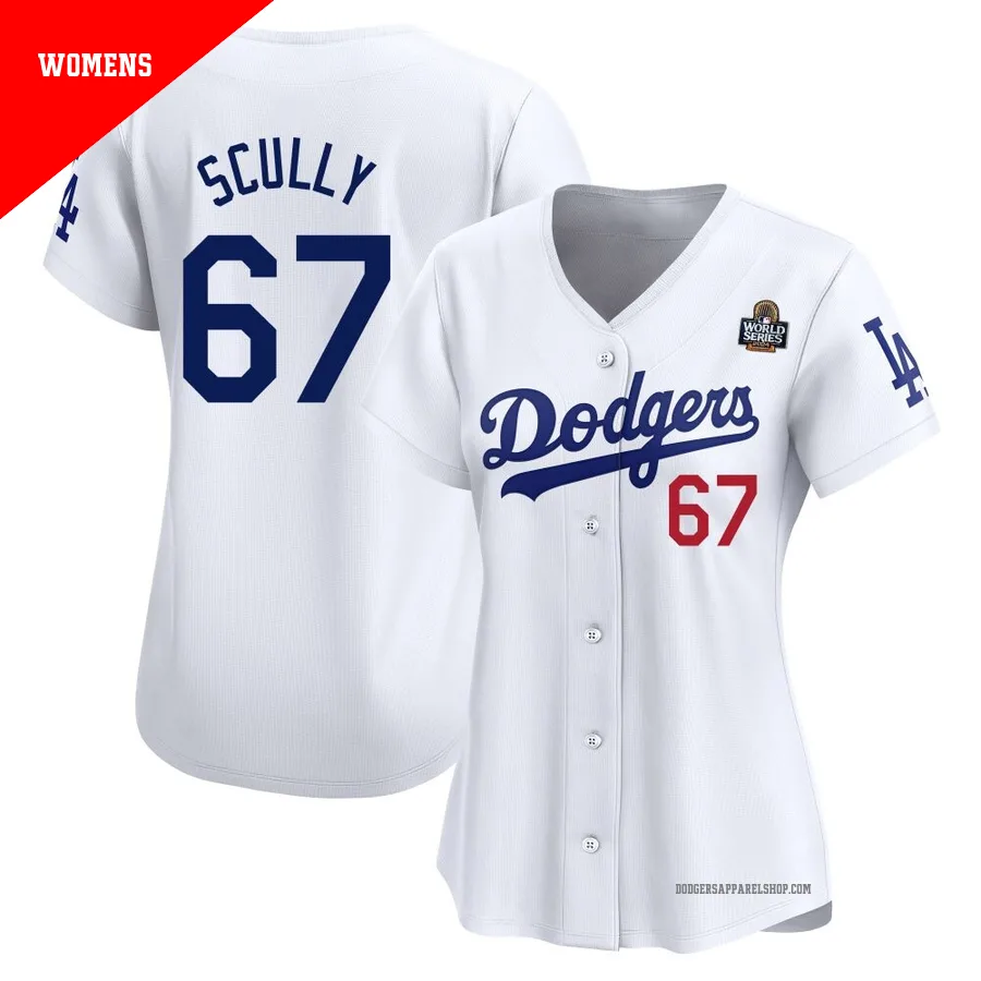 Women's Los Angeles Dodgers ＃67 Vin Scully White Limited Home 2024 World Series Jersey