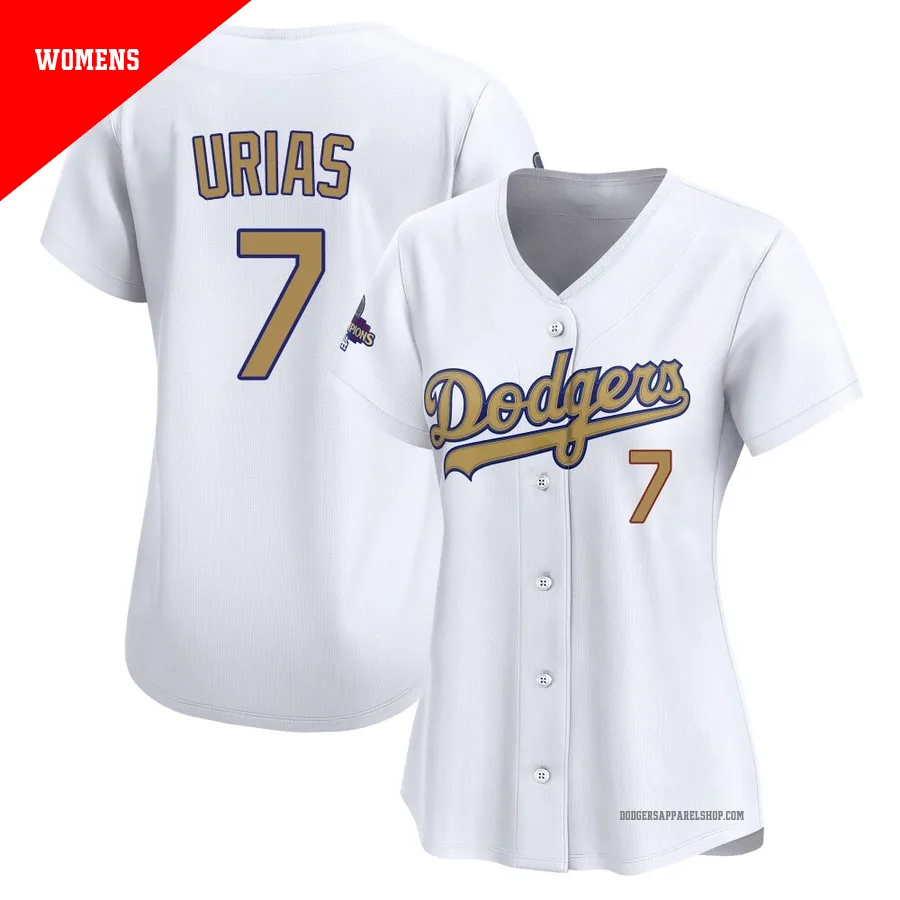Women's Los Angeles Dodgers ＃7 Julio Urias Gold Limited White 2025 Collection Jersey