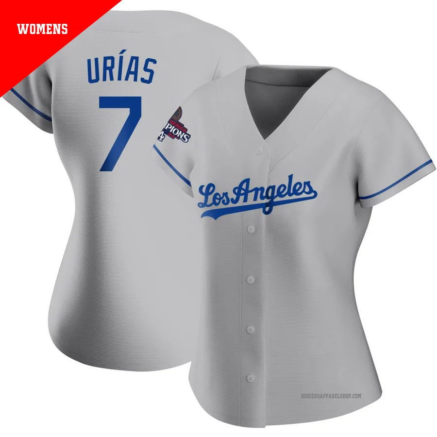 Women's Los Angeles Dodgers ＃7 Julio Urias Gray Authentic Road 2024 World Series Champions Jersey