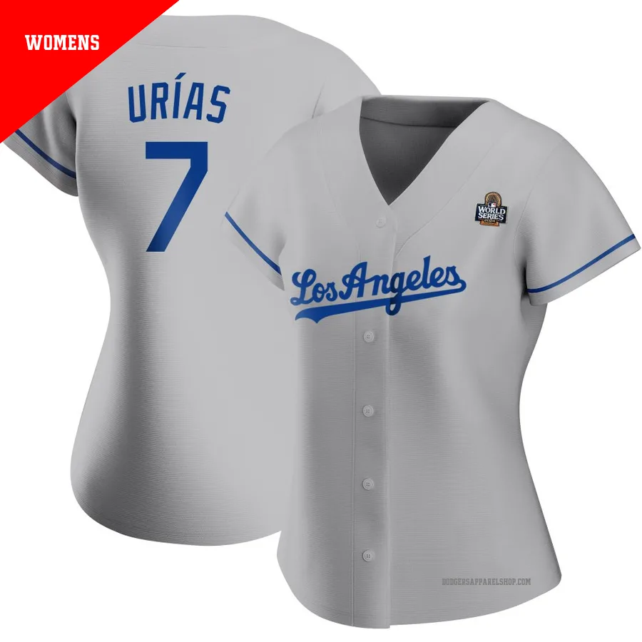 Women's Los Angeles Dodgers ＃7 Julio Urias Gray Replica Road 2024 World Series Jersey