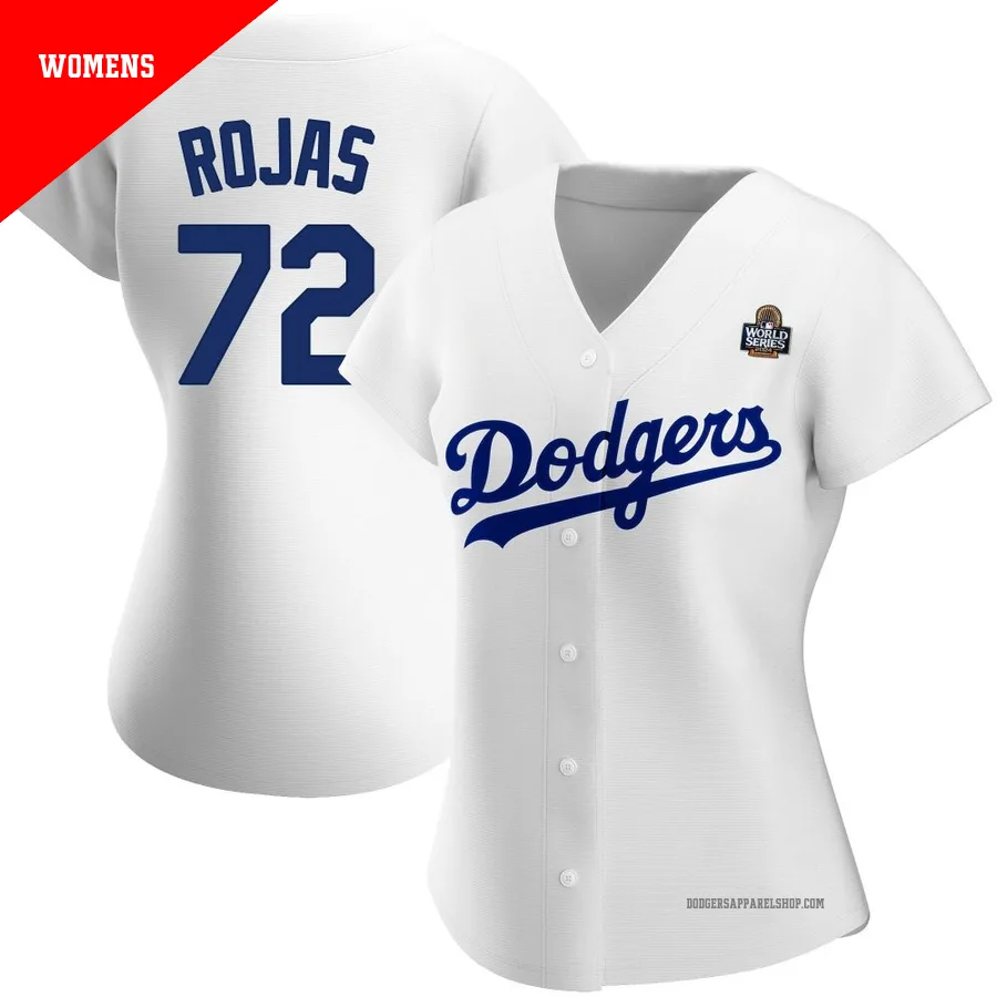 Women's Los Angeles Dodgers ＃72 Miguel Rojas White Authentic Home 2024 World Series Jersey