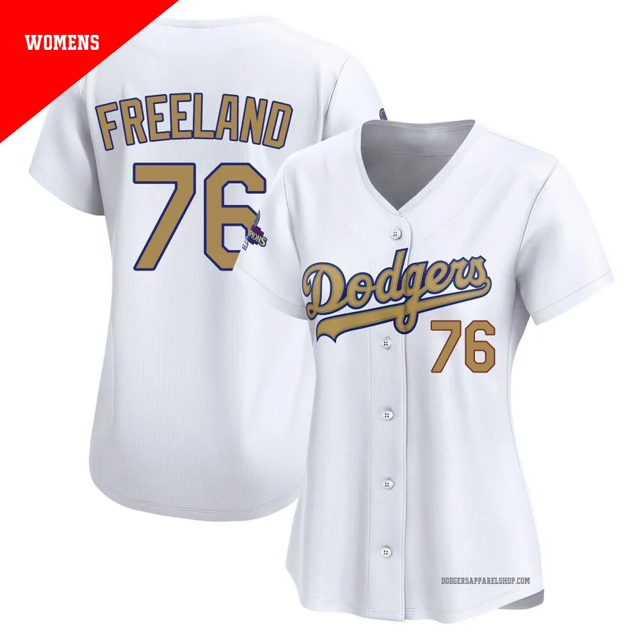 Women's Los Angeles Dodgers ＃76 Alex Freeland Gold Limited White 2025 Collection Jersey