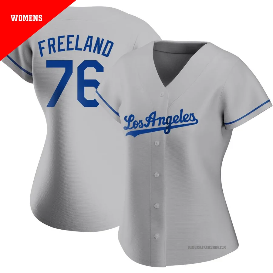 Women's Los Angeles Dodgers ＃76 Alex Freeland Gray Authentic Road Jersey