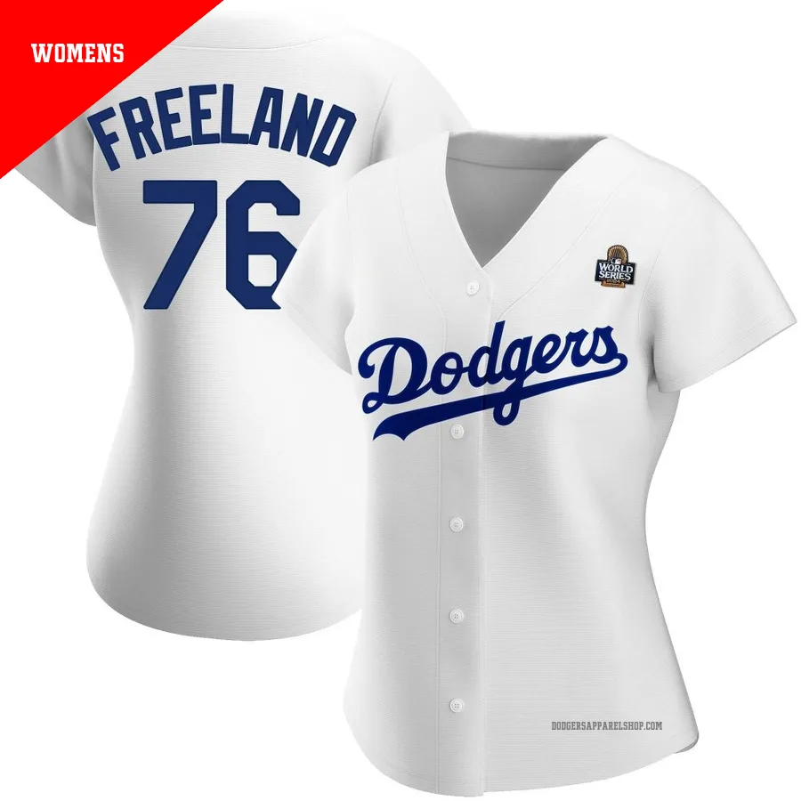 Women's Los Angeles Dodgers ＃76 Alex Freeland White Authentic Home 2024 World Series Jersey