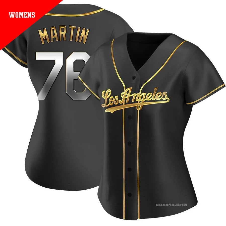 Women's Los Angeles Dodgers ＃76 J.D. Martin Gold Replica Black en Alternate Jersey