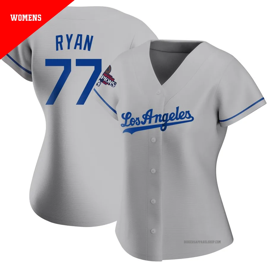 Women's Los Angeles Dodgers ＃77 River Ryan Gray Authentic Road 2024 World Series Champions Jersey
