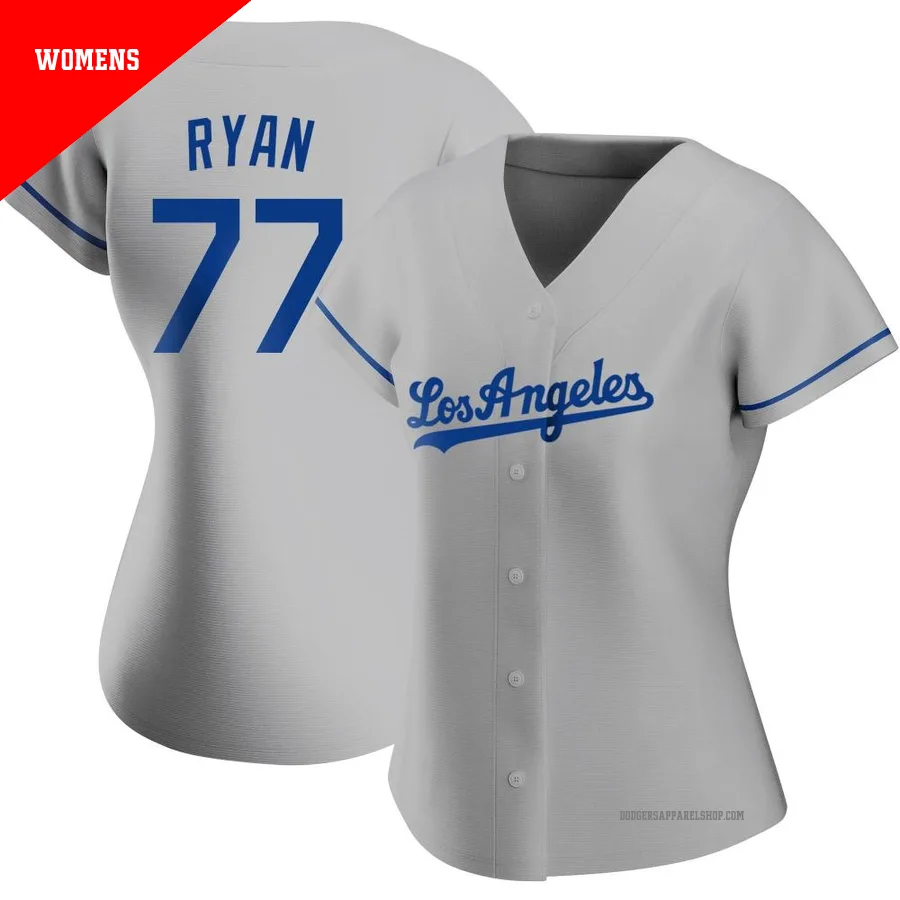 Women's Los Angeles Dodgers ＃77 River Ryan Gray Replica Road Jersey