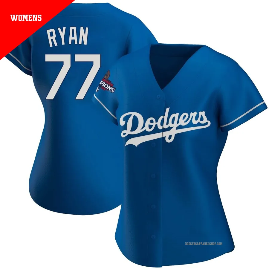 Women's Los Angeles Dodgers ＃77 River Ryan Royal Authentic Alternate 2024 World Series Champions Jersey