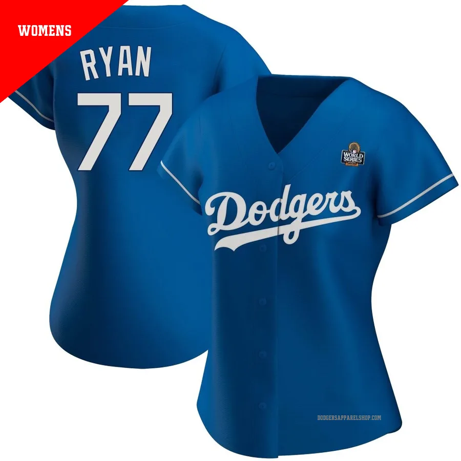 Women's Los Angeles Dodgers ＃77 River Ryan Royal Replica Alternate 2024 World Series Jersey