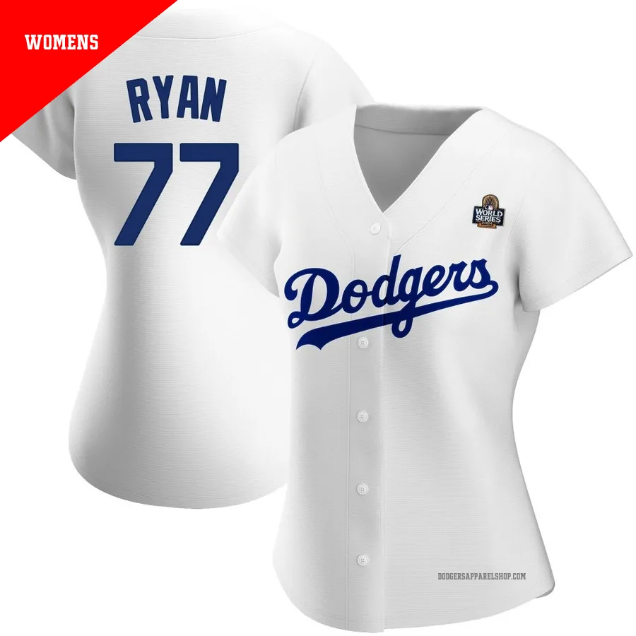Women's Los Angeles Dodgers ＃77 River Ryan White Authentic Home 2024 World Series Jersey