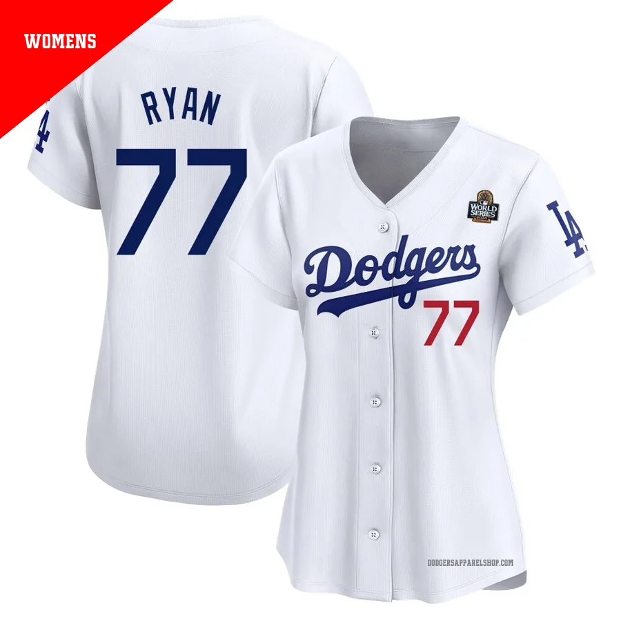 Women's Los Angeles Dodgers ＃77 River Ryan White Limited Home 2024 World Series Jersey