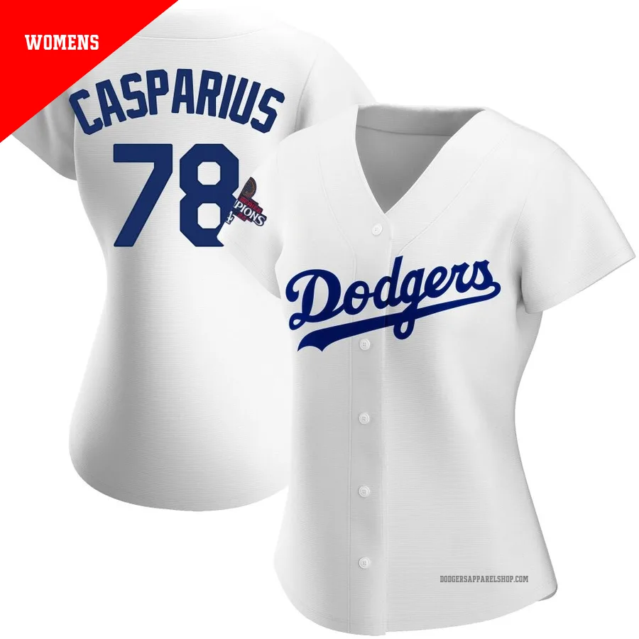 Women's Los Angeles Dodgers ＃78 Ben Casparius White Authentic Home 2024 World Series Champions Jersey
