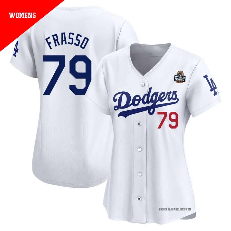 Women's Los Angeles Dodgers ＃79 Nick Frasso White Limited Home 2024 World Series Jersey