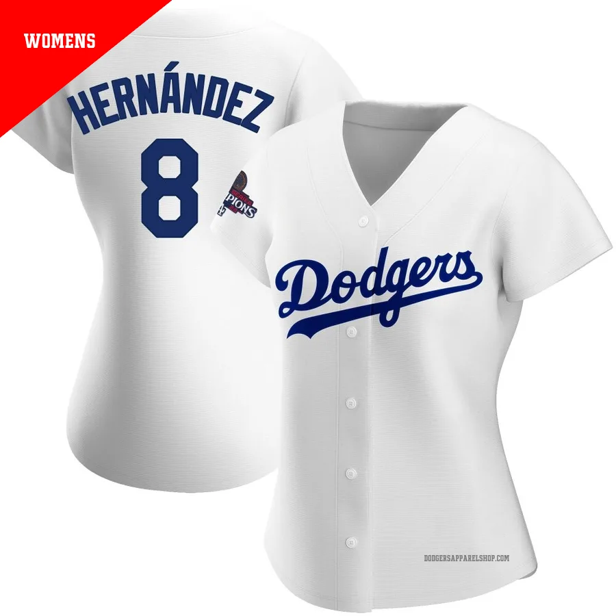 Women's Los Angeles Dodgers ＃8 Enrique Hernandez White Authentic Home 2024 World Series Champions Jersey