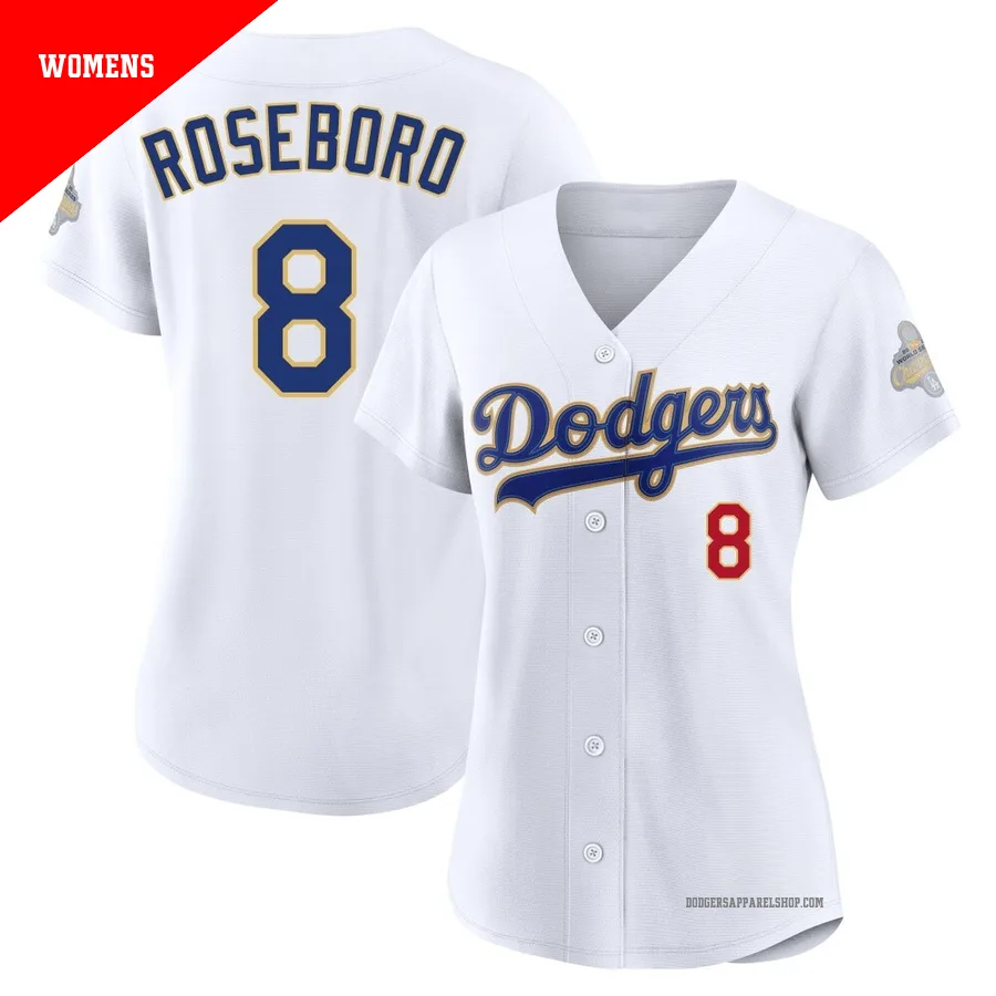 Women's Los Angeles Dodgers ＃8 John Roseboro Gold Limited White 2026 Collection Stadium Jersey