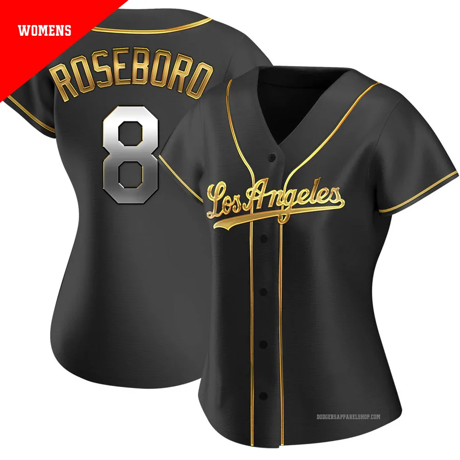 Women's Los Angeles Dodgers ＃8 John Roseboro Gold Replica Black en Alternate Jersey