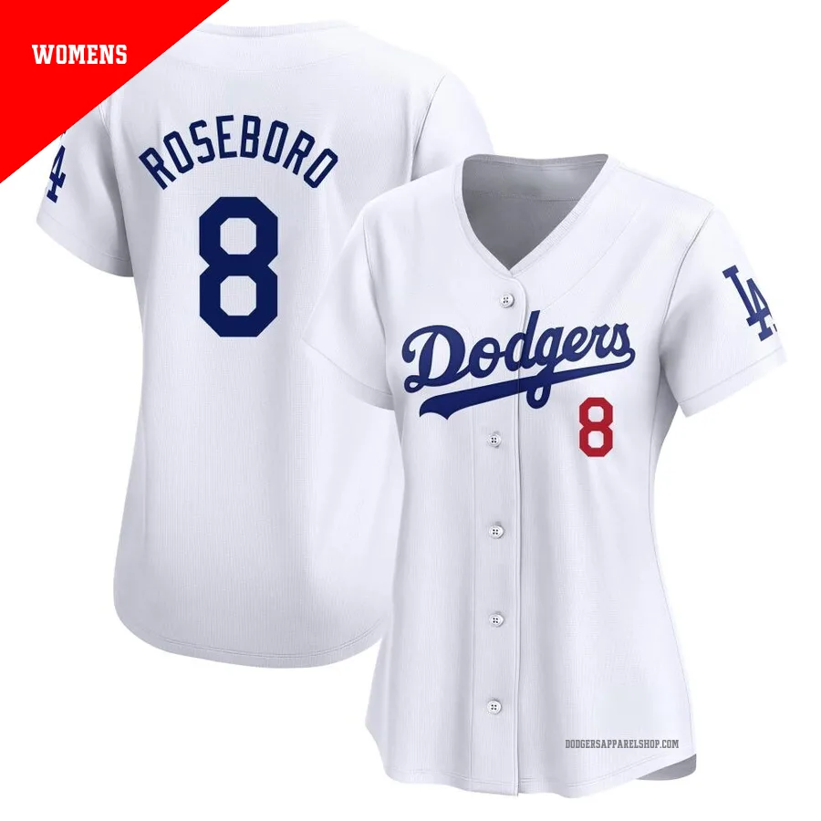 Women's Los Angeles Dodgers ＃8 John Roseboro White Limited Home Jersey